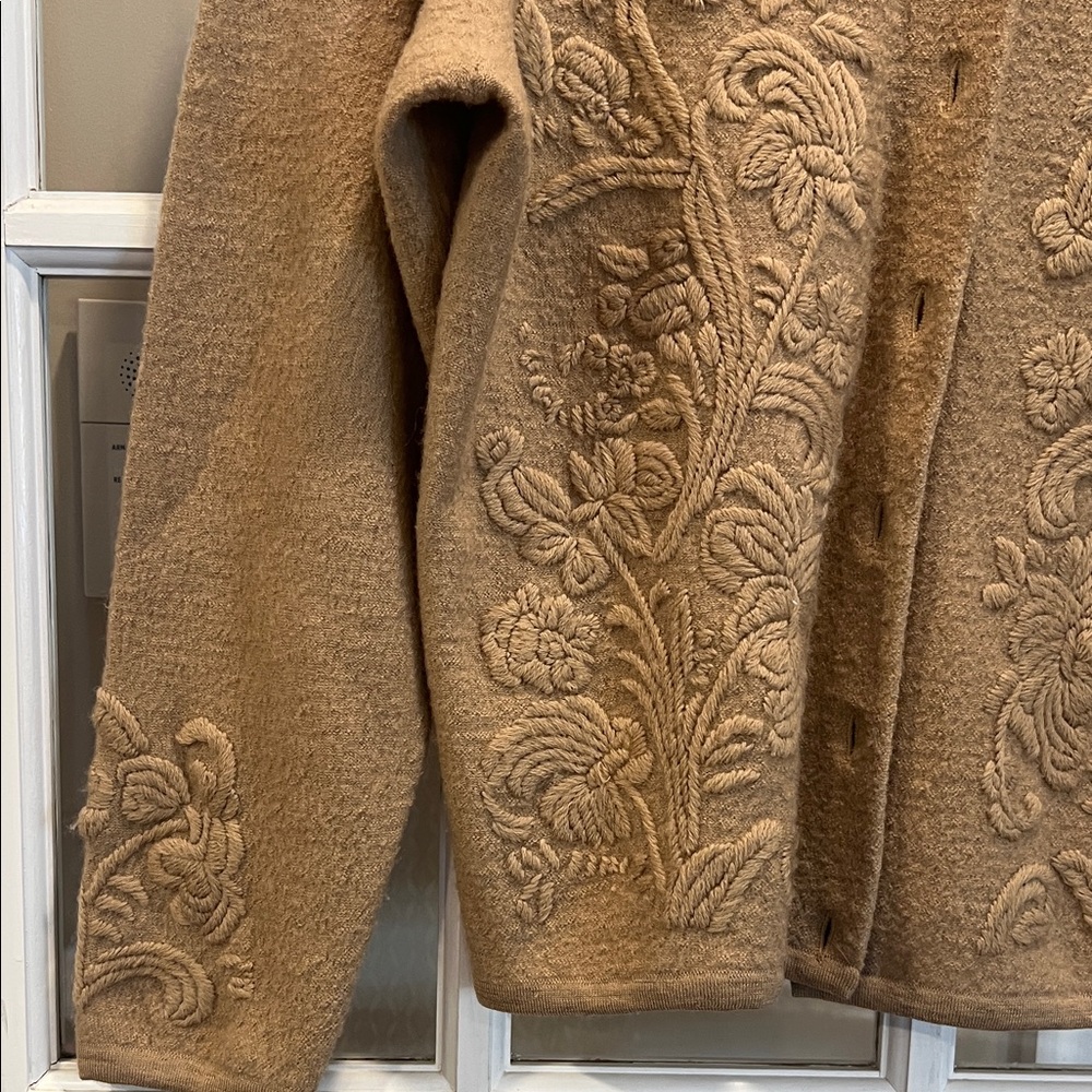 Talbots Brown Embroidered Wool Cardigan Vintage - Picture 3 of 8